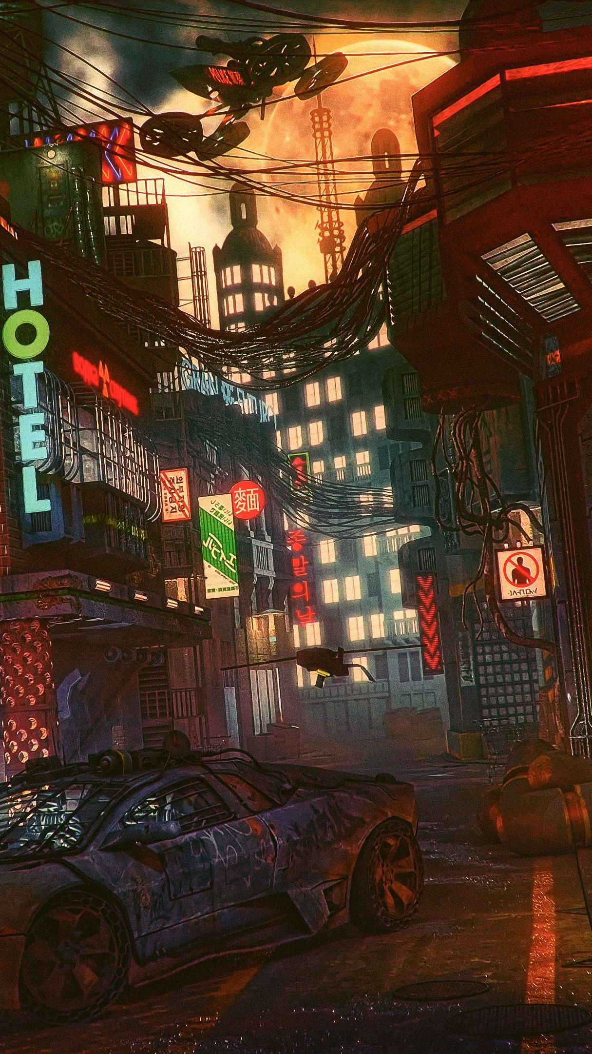 1215x2160 Wallpaper Futuristic Cyber City, Science Fiction, Cyberpunk, Art, Artist, Background Free Image