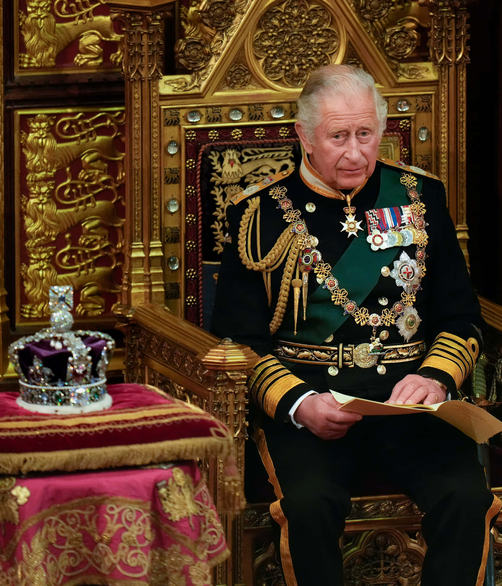 1646x1920 Download King Charles III Sitting On Throne Wallpaper