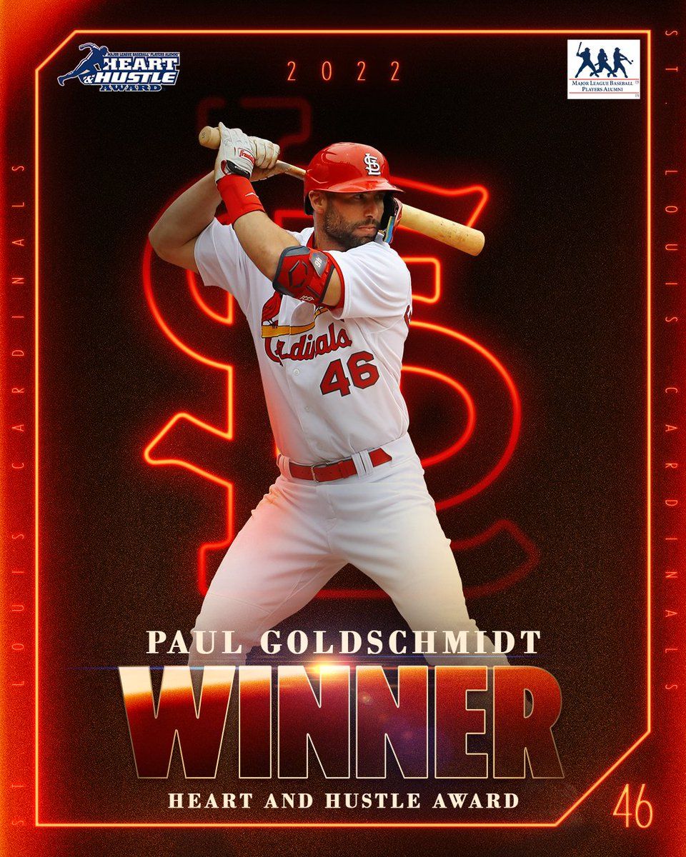 960x1200 Paul Goldschmidt has been awarded the 2022 MLBPAA Heart and Hustle Award! The award recognizes a player who best embodies the values, spirit, and tradition of the game. Congrats, Goldy!