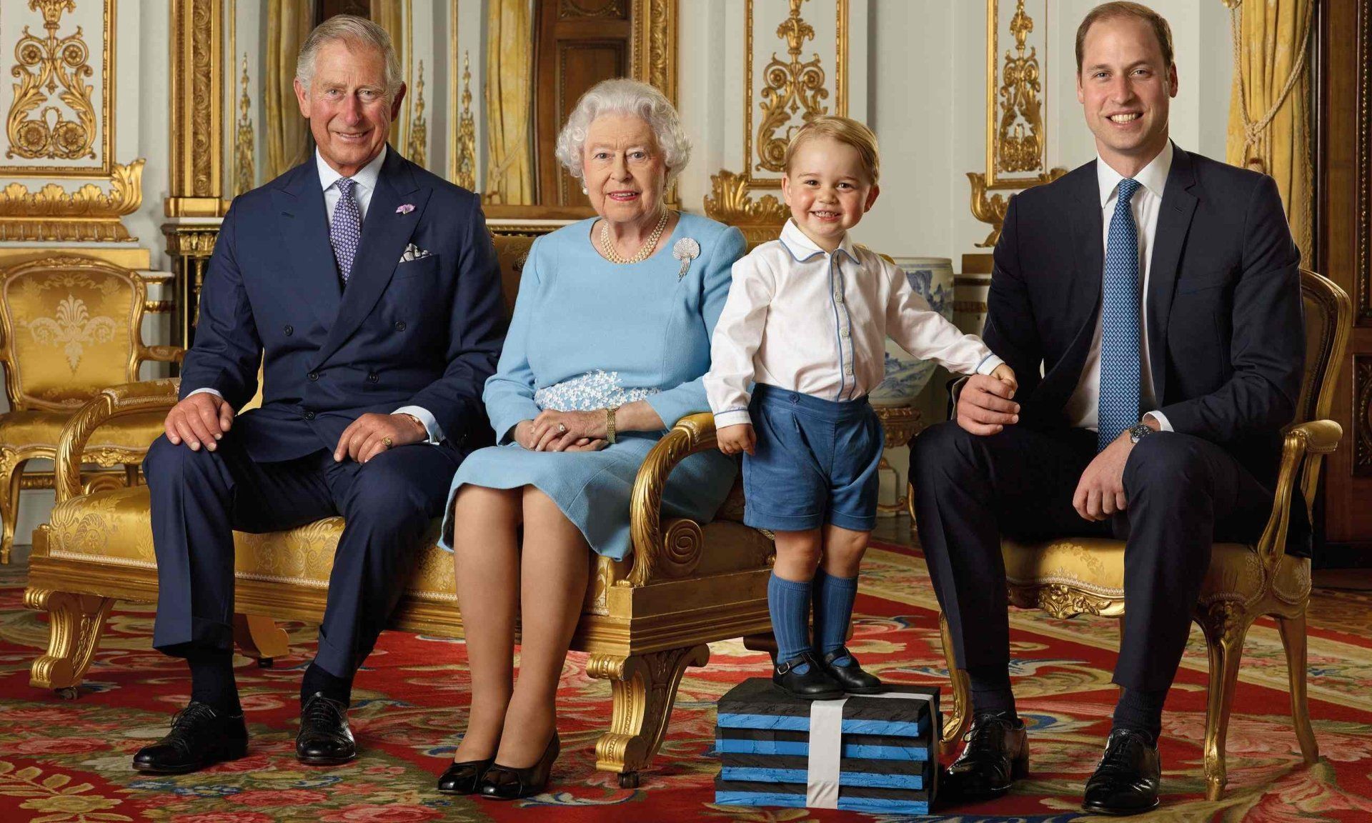 1920x1152 Royal Legacy: Queen Elizabeth II with Prince Charles, Prince William, and Young George