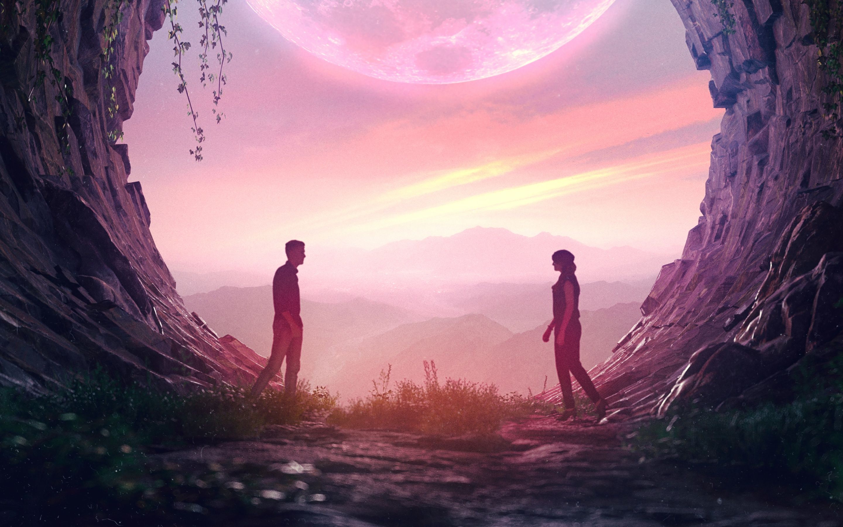 2880x1800 Couple Wallpaper 4K, Aesthetic, Romantic, Lovers, Cave