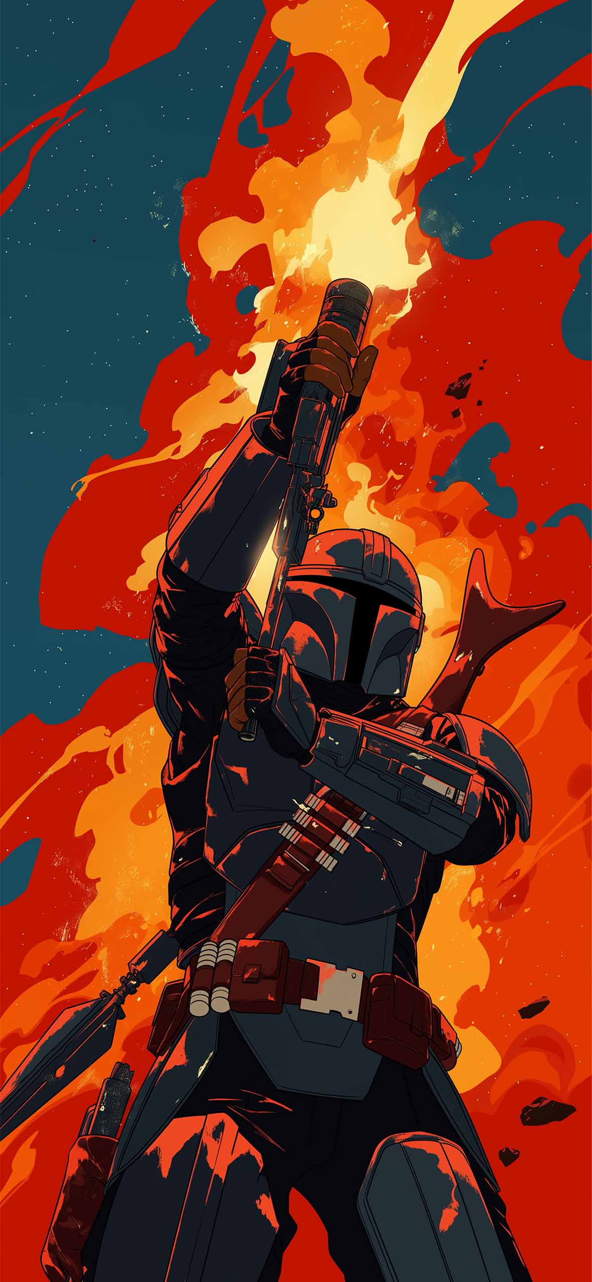 1180x2554 Epic Mandalorian Sci Fi Art Wallpaper Aesthetic Wallpaper