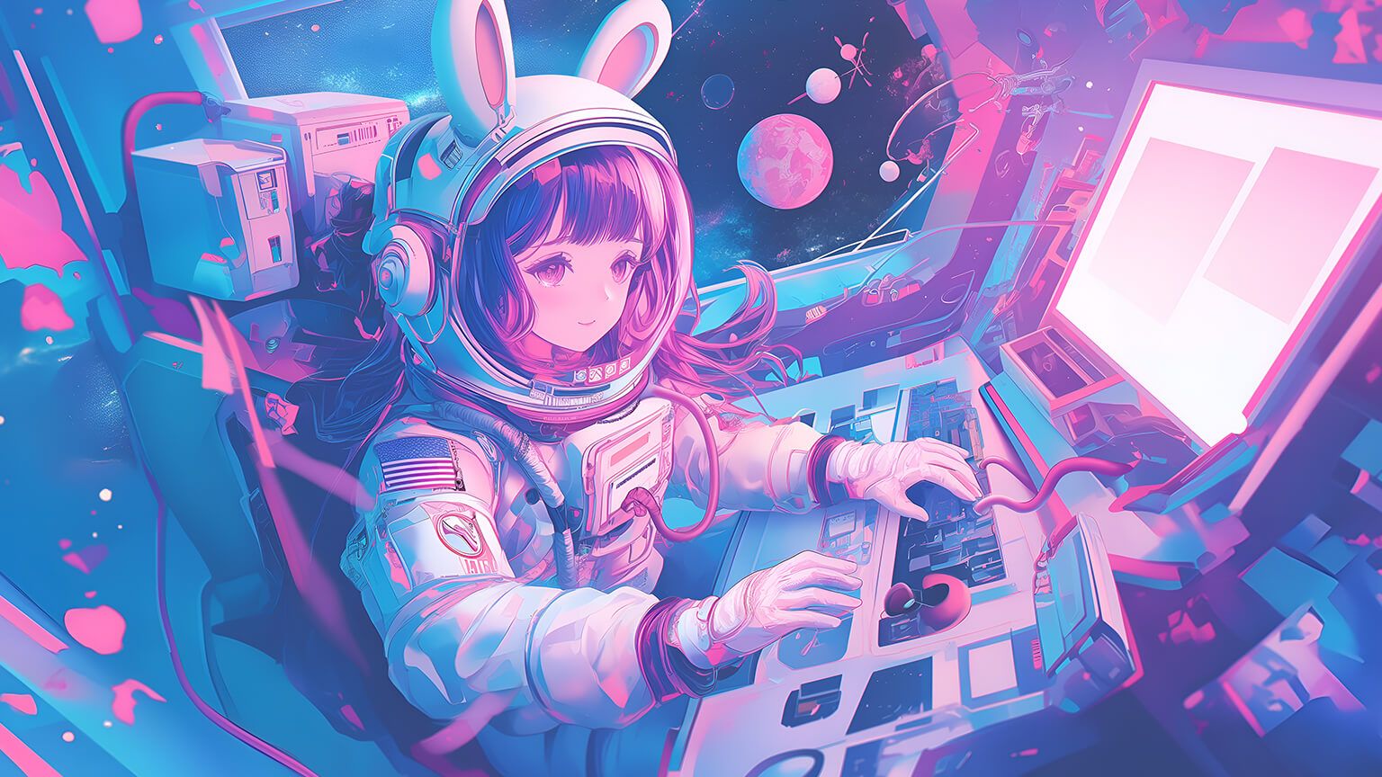 1536x864 Anime Girl Astronaut Sci Fi Aesthetic Desktop Wallpaper In 4K