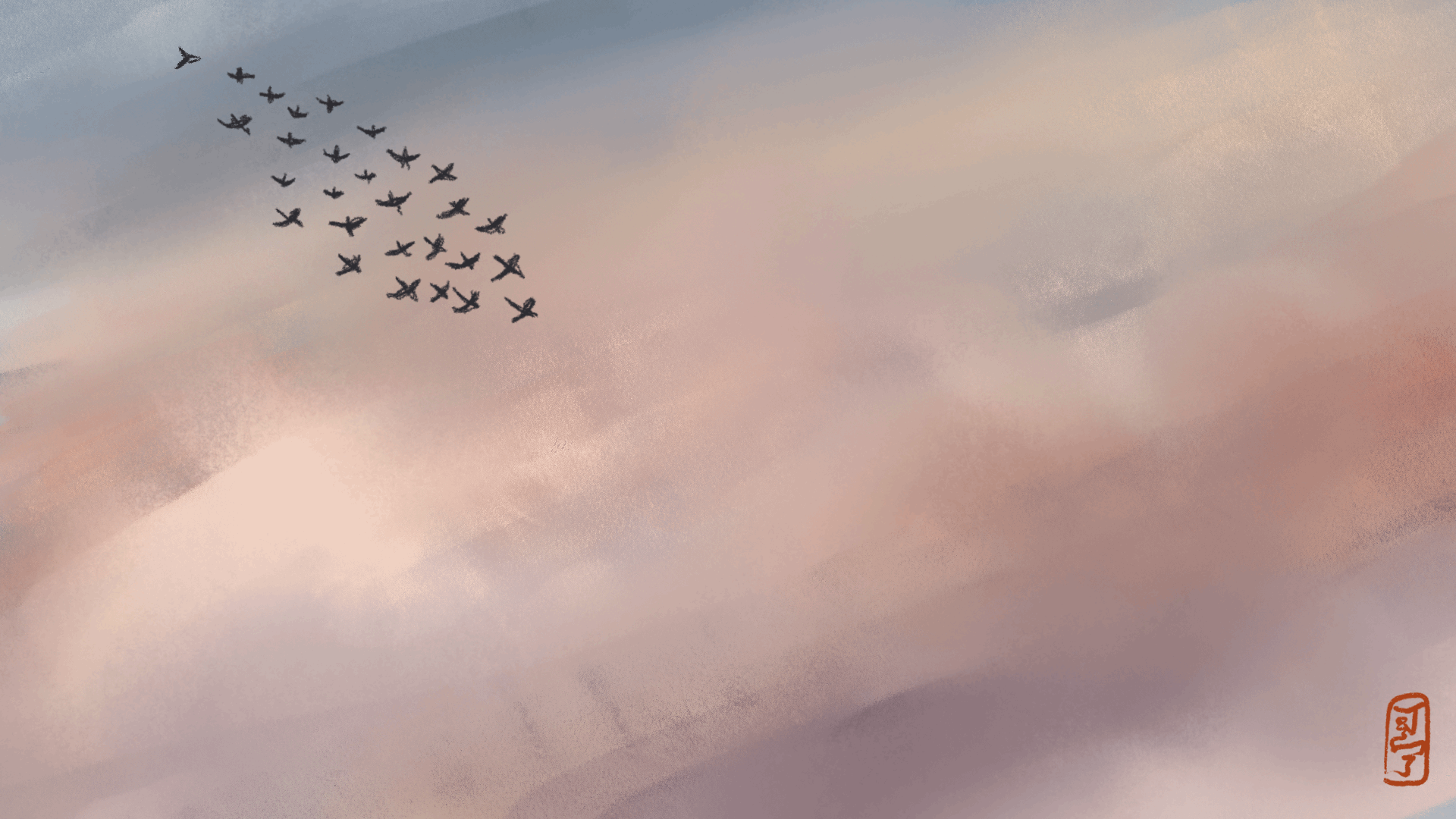 1920x1080 a flock of birds at sunset