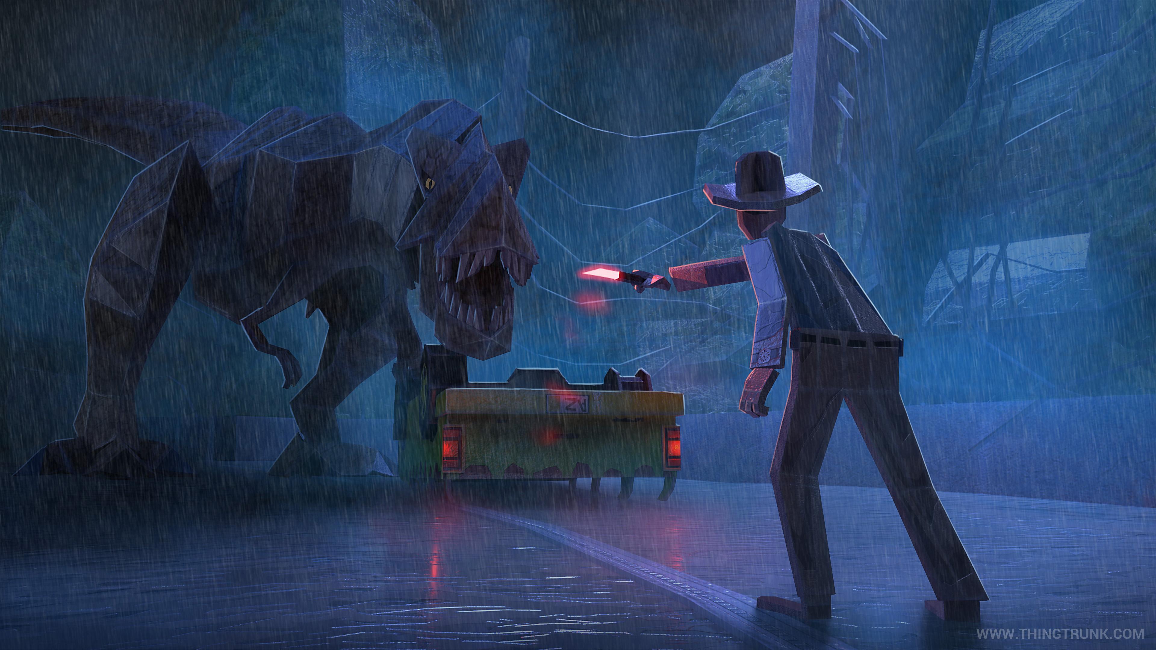 3840x2160 Jurassic Park iconic scene recreated in Book of Demons' papercraft