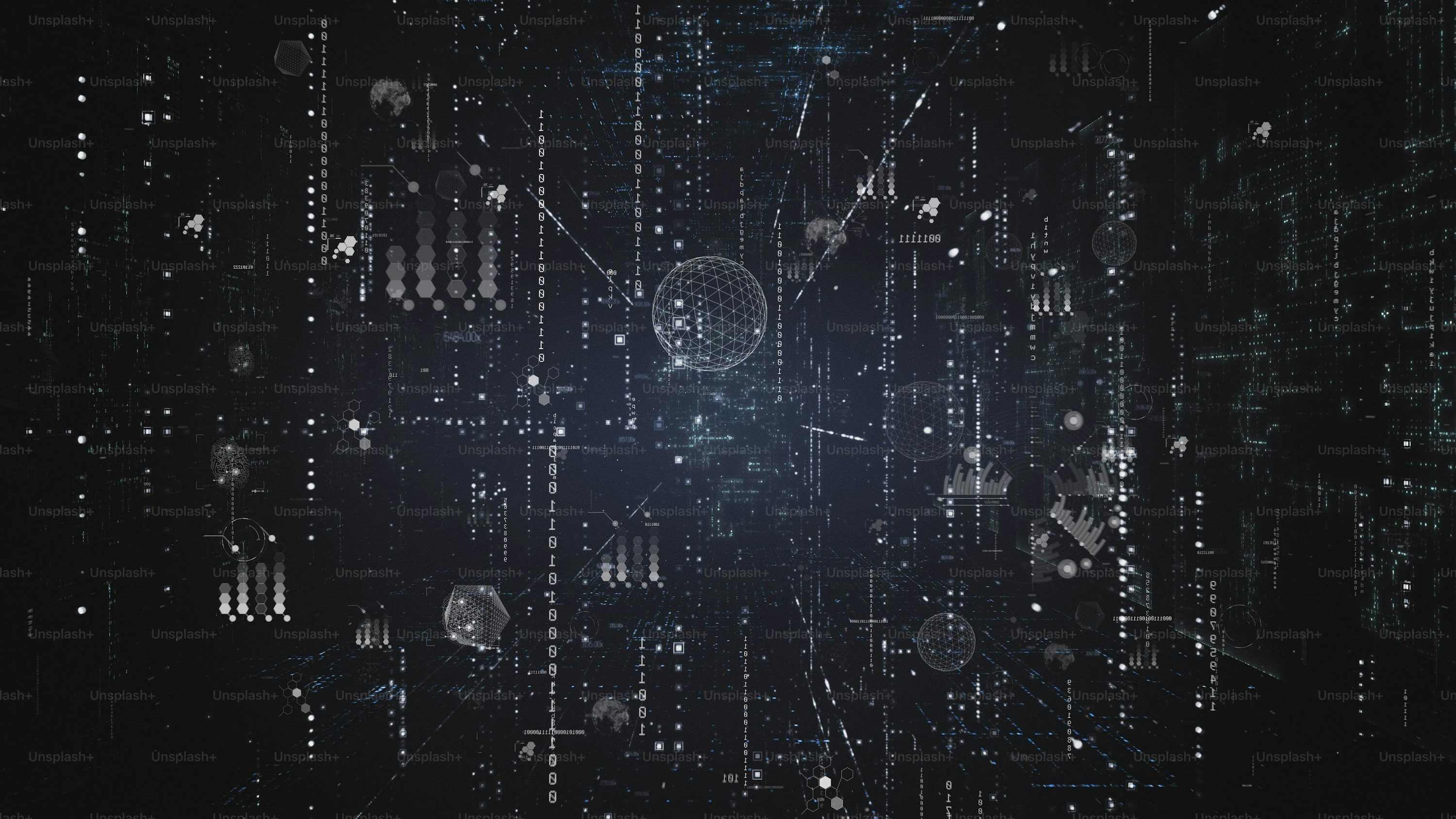 3000x1688 The Concept of Information Stream Moving Through Servers in Data Center. Web, Net, Threads of Interconnected Bits of Data Moving. photo