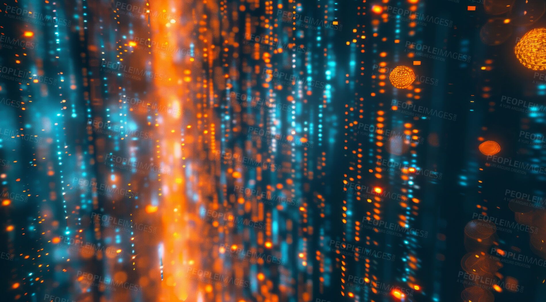 1899x1053 Abstract, bokeh or lights as holographic, dark or wallpaper overlay as future design aesthetic. Dots, lines or pattern as particles, energy or data stream of science fiction on server technology