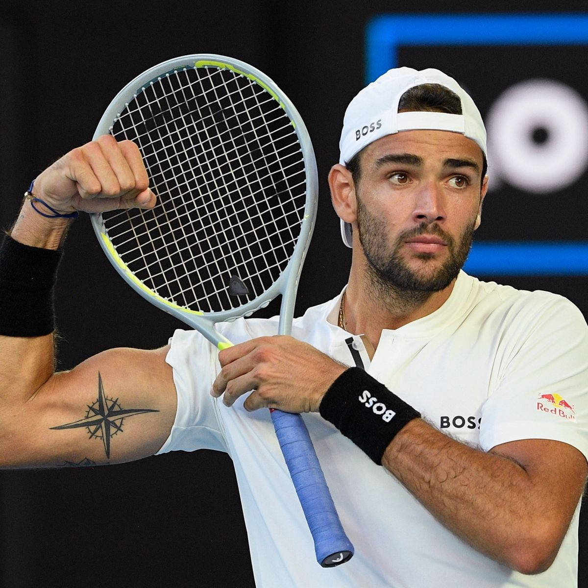 1200x1200 Download Matteo Berrettini Flexing His Muscles Wallpaper