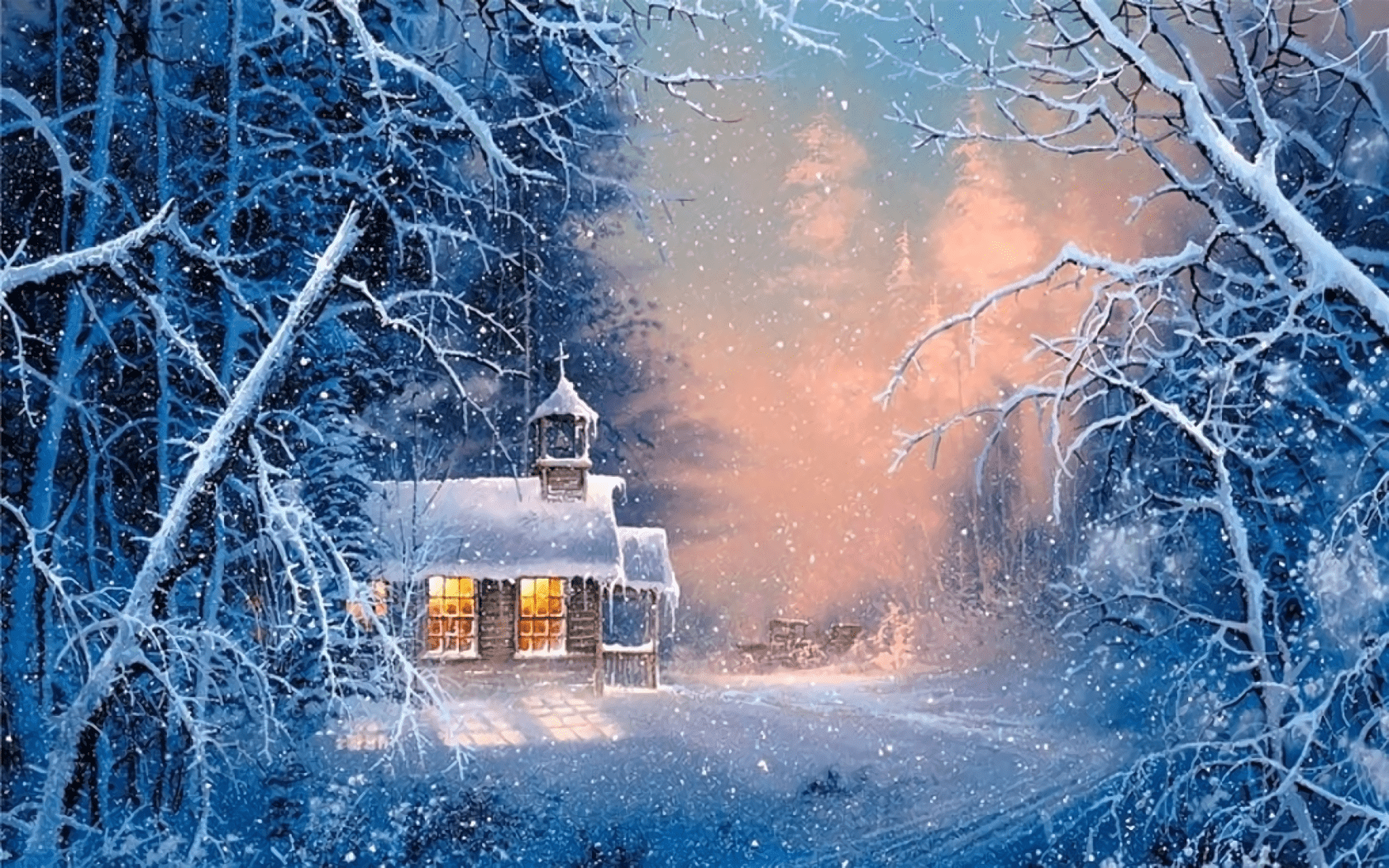 1680x1050 Download Snow Tree House Artistic Winter Wallpaper