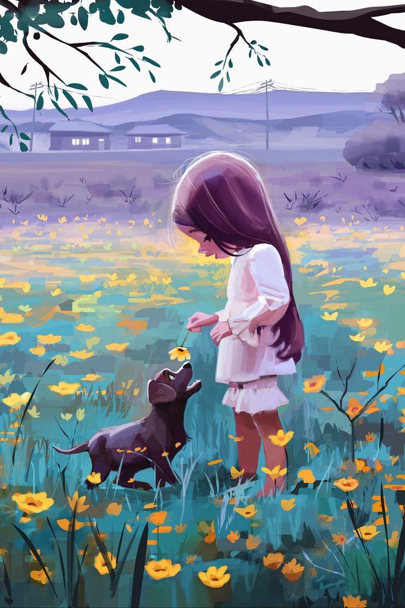 800x1200 Download wallpaper 800x1200 girl, dog, flowers, pet, cute iphone