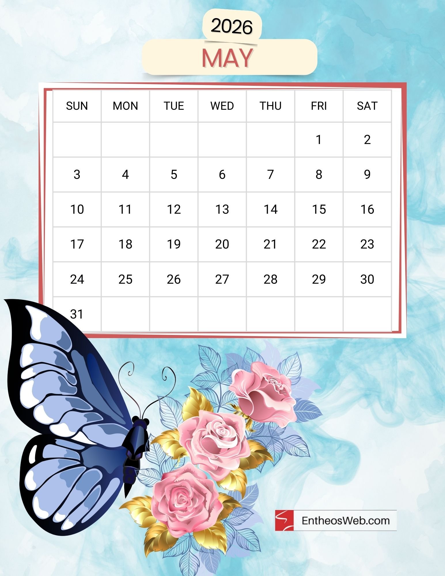 1545x2000 May 2026 Calendar Printables