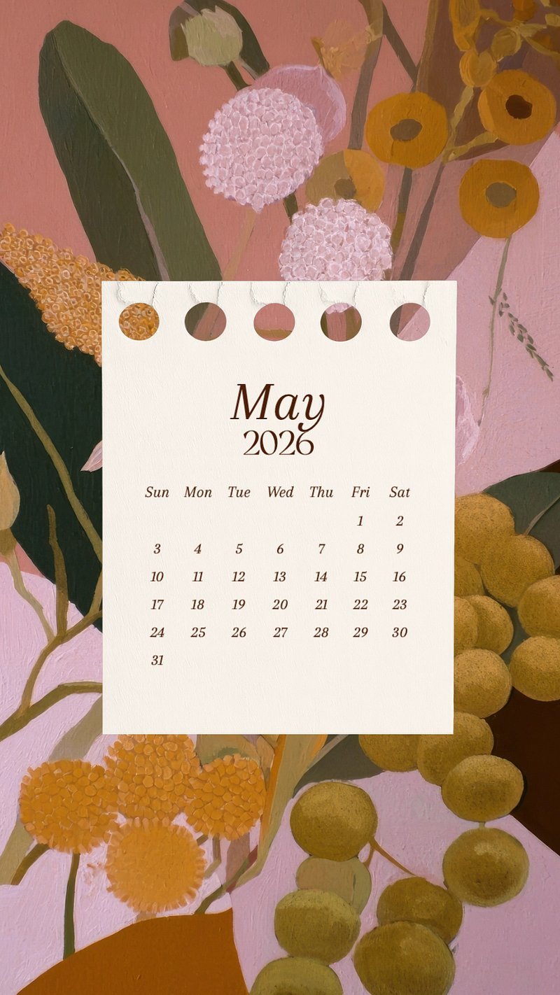 800x1422 May 2026 Calendar Wallpaper