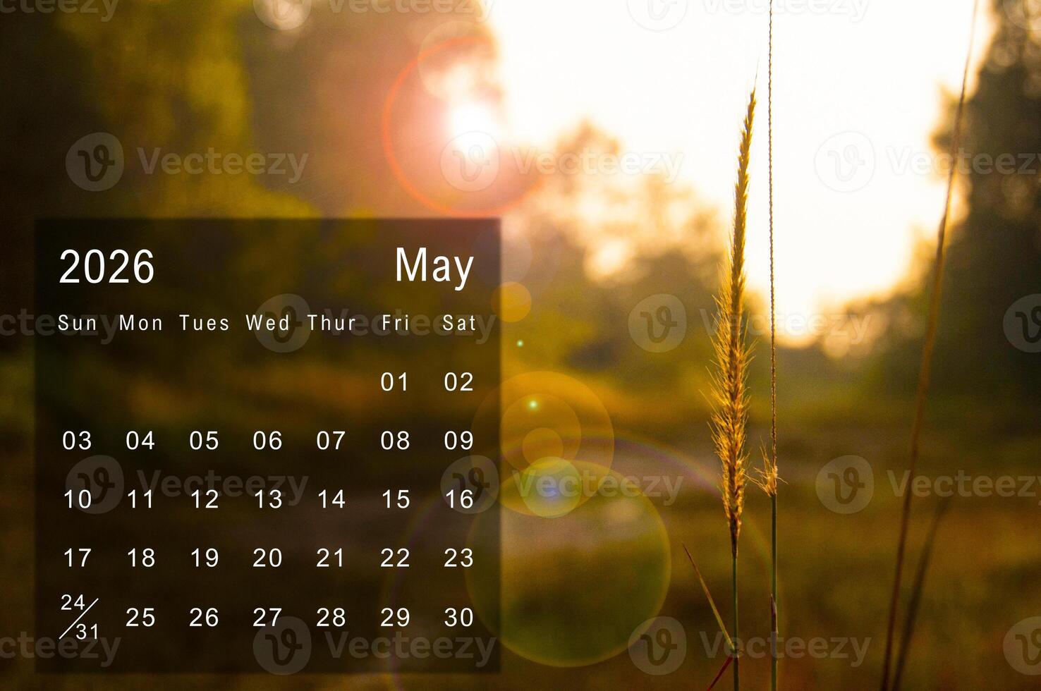 1476x980 May 2026 Calendar with nature view of brown leaf with vintage color background