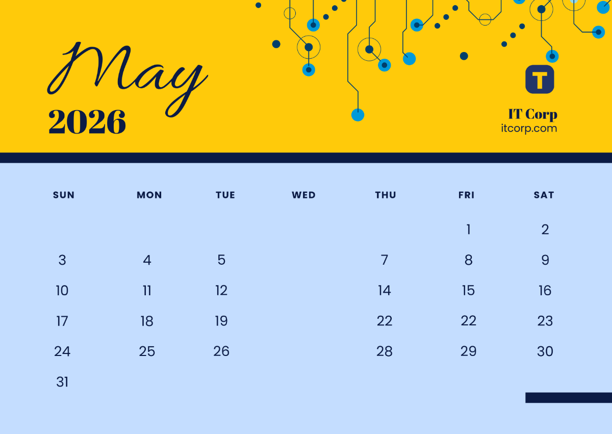 1200x851 Free May 2026 Calendar with Logo Background Template to Edit Online