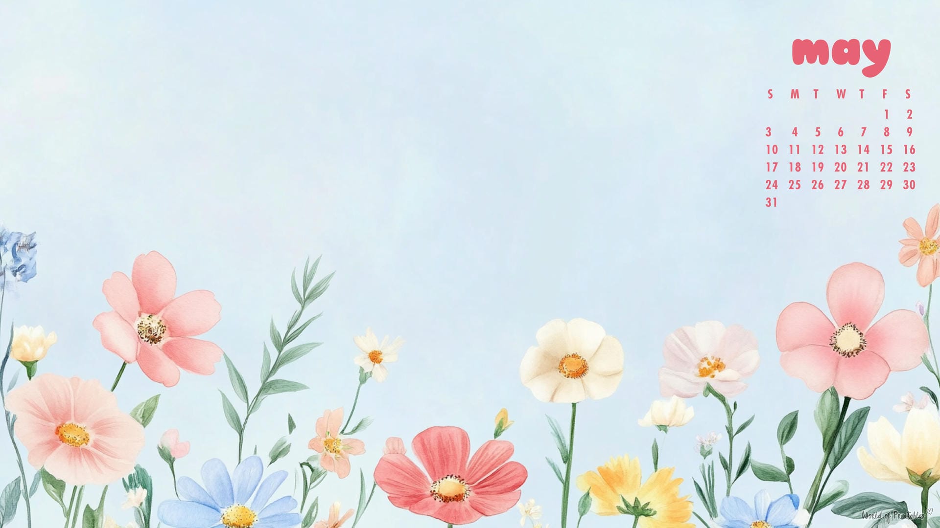 1920x1080 Free May 2026 Calendar Wallpaper