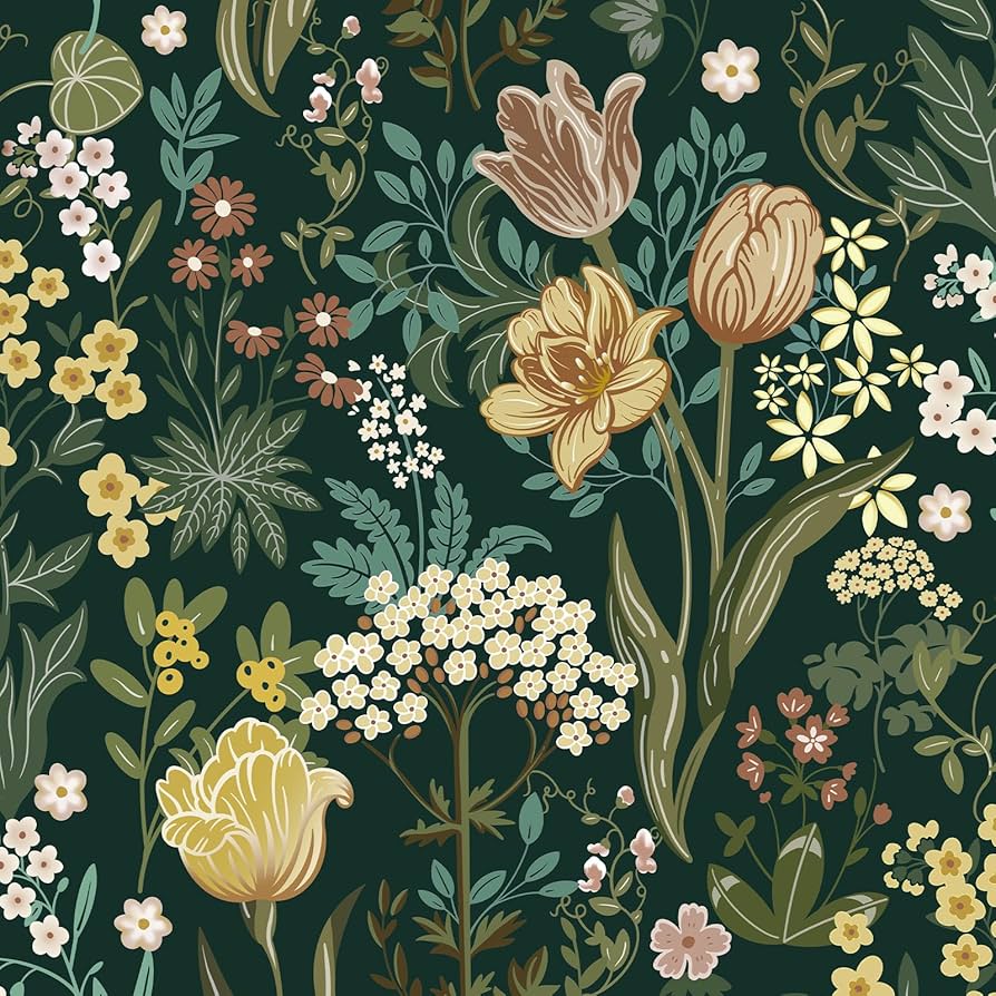 894x894 Lativo Floral Peel and Stick Wallpaper Vintage Floral 78.7inL17.3inW Contact Paper for Cabinets Drawers Liner Boho Contact Paper Dark Green Leaf Flower Removable Self Adhesive Wallpaper for Bedroom