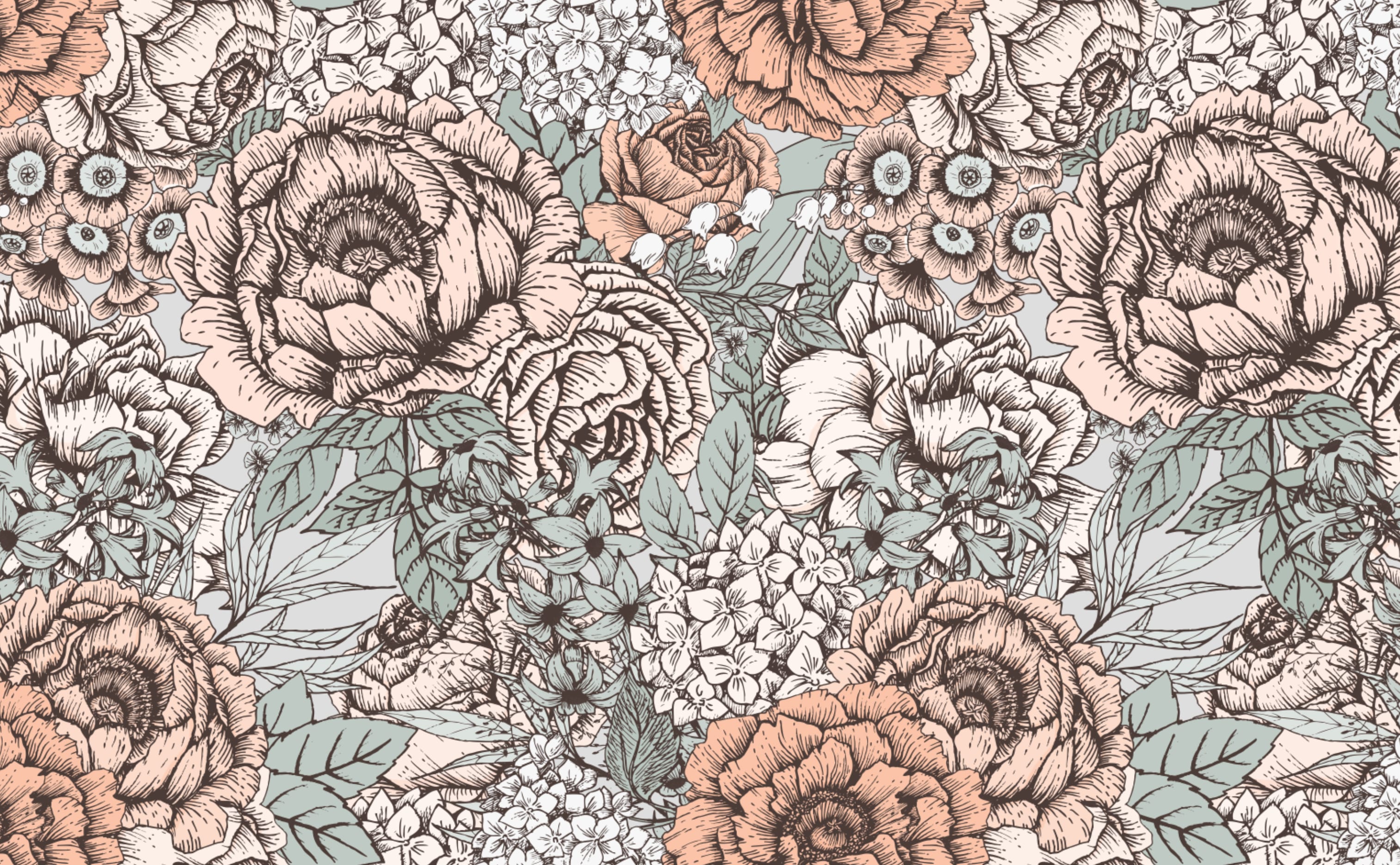 3028x1872 Muted Floral. Wallpaper Paste Linen