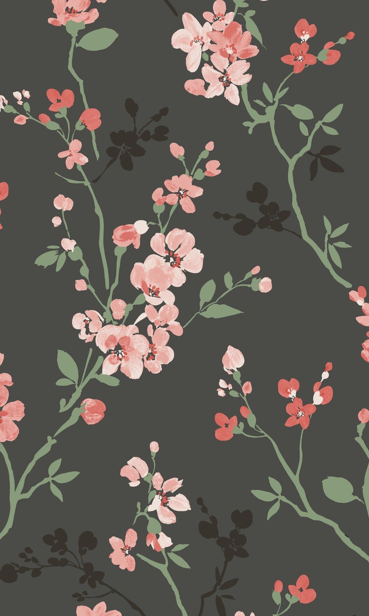 1200x2000 Black Classic Minimalist Floral Wallpaper R9302