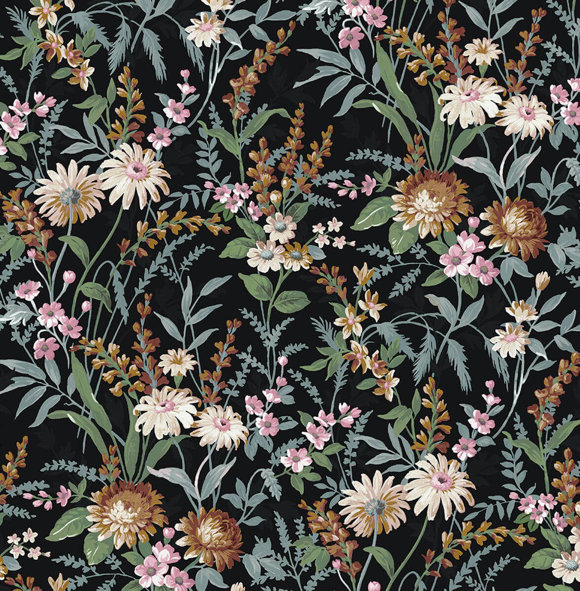 1178x1200 NextWall Vintage Floral Peel and Stick Onyx Wallpaper