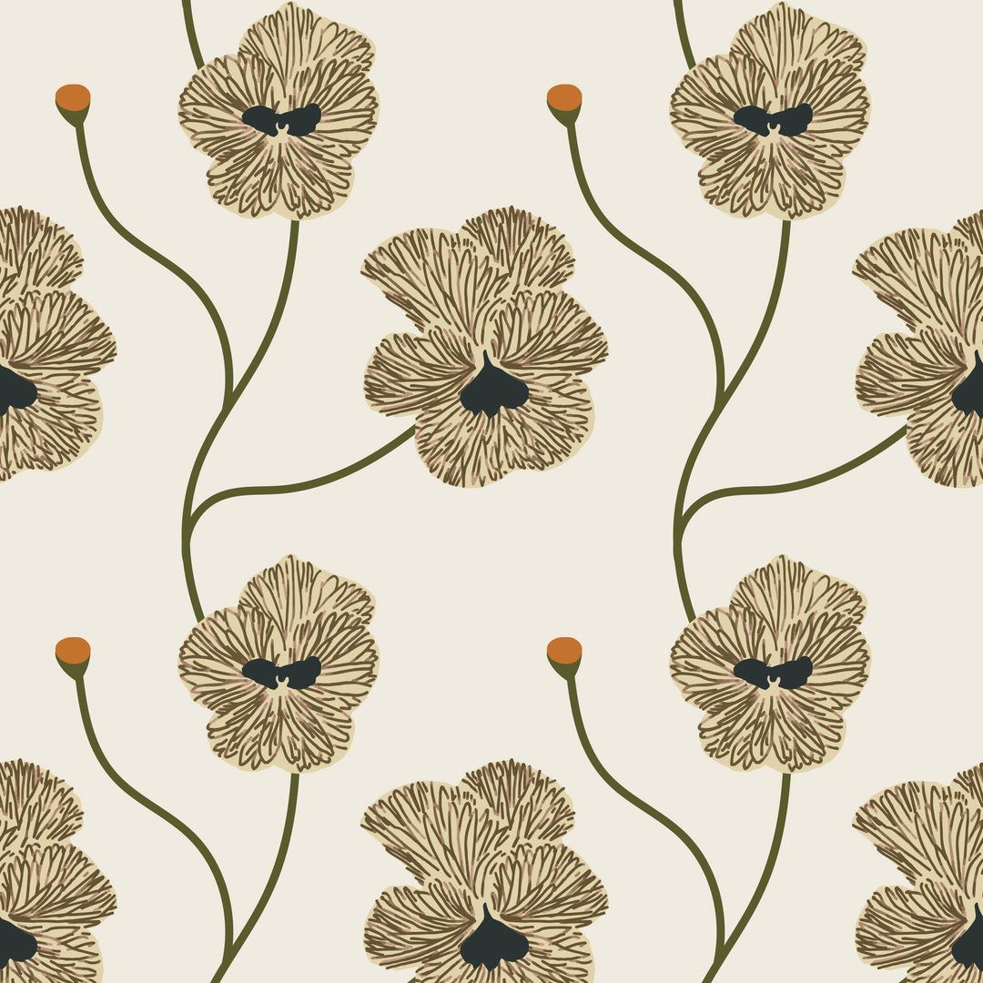 1080x1080 Flourish Linen Floral Wallpaper by Mitchell Black, Neutral Color, Repeat 13.5 Inches