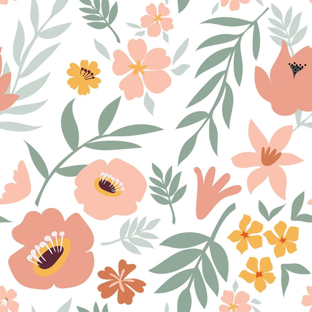 1000x1000 Wild Flowers Wallpaper Peach and Green