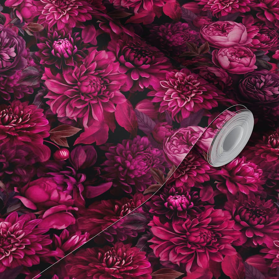 900x900 Moody Velvet Burgundy Pink Flower Pattern Wallpaper