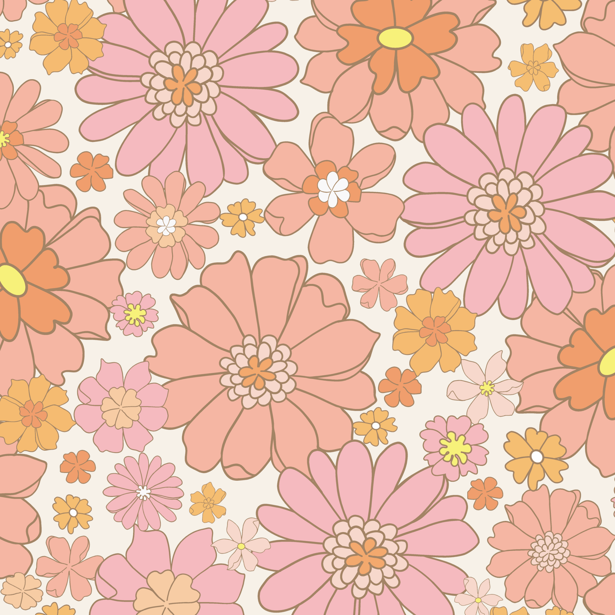 2048x2048 Retro Floral Peel and Stick Wallpaper