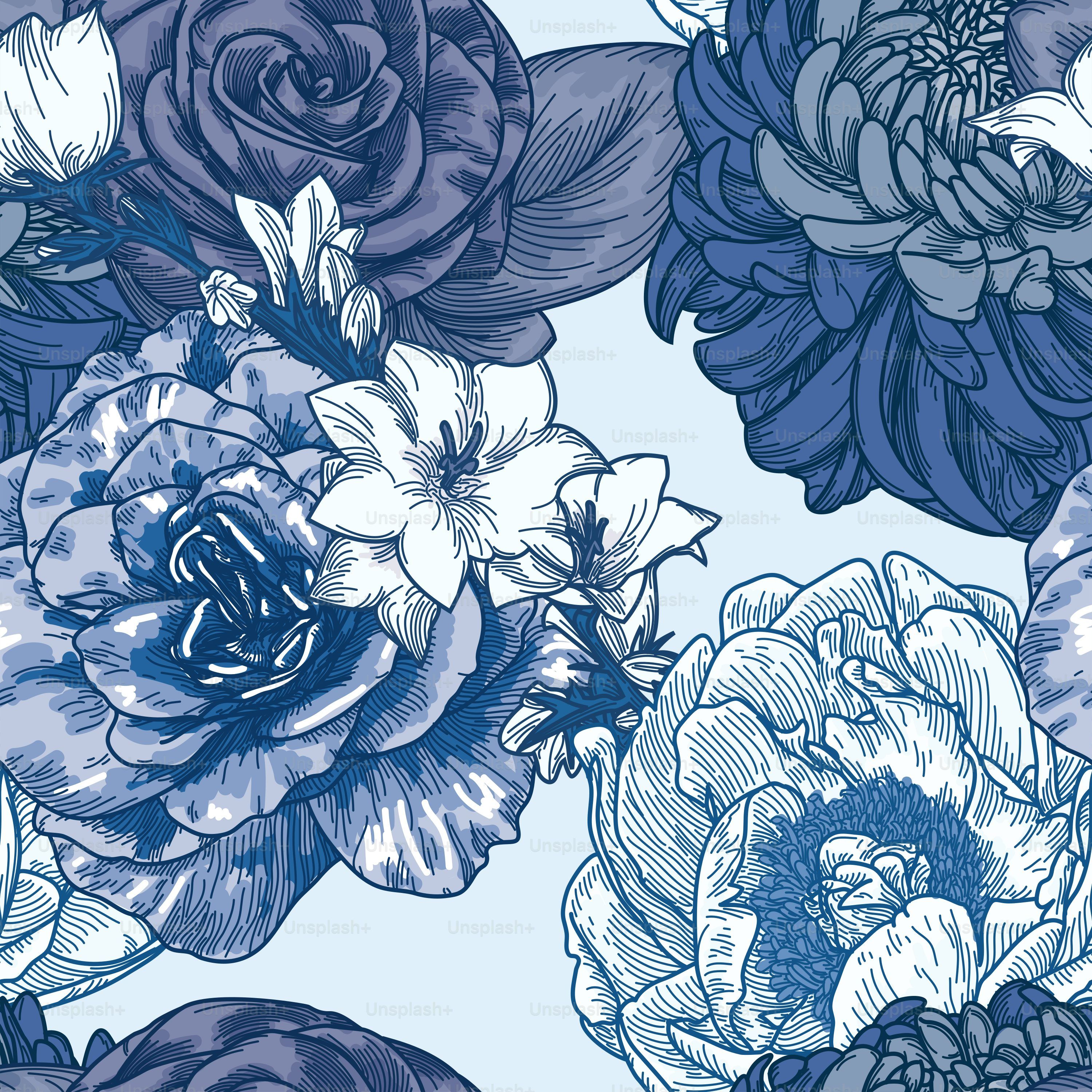 3000x3000 An Old Fashioned Style Seamless Floral Pattern With Big Blooms Of Peonies, Chrysanthemums, Roses And Clematis'. Vector