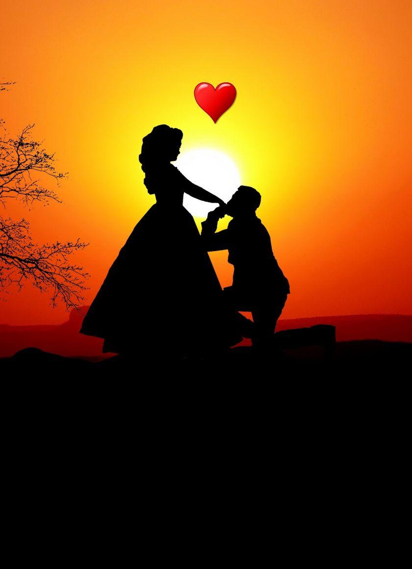 840x1160 Download Couple, love, silhouette, sunset, romantic wallpaper