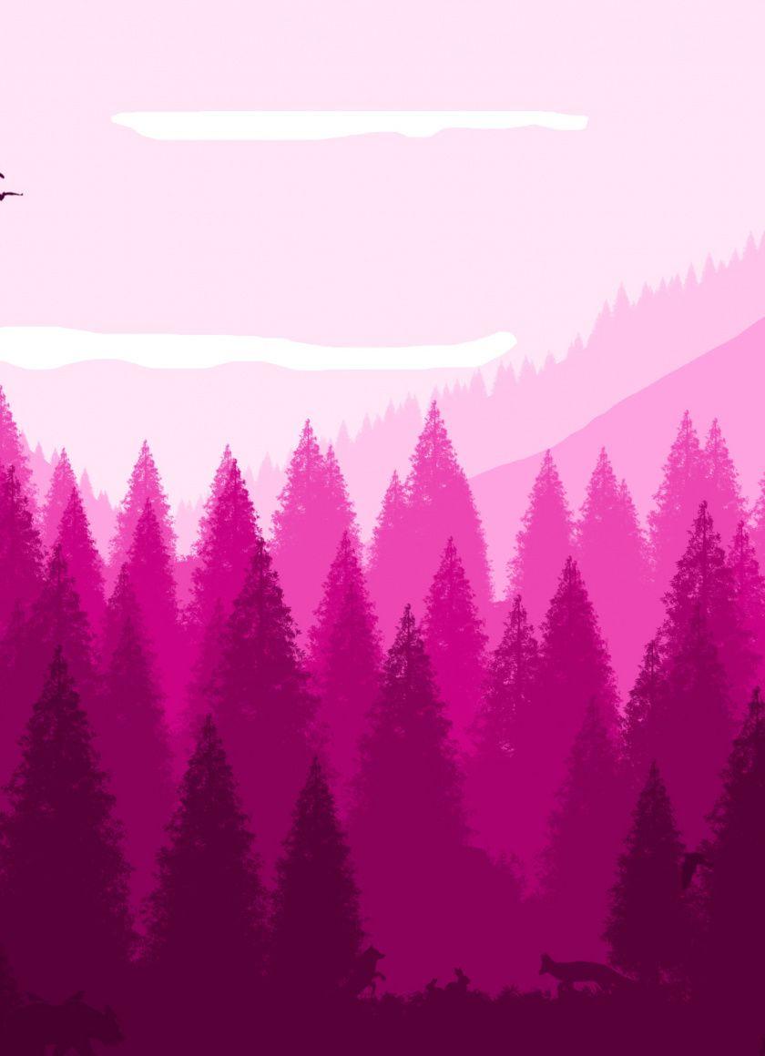 840x1160 Download Forest, horizon, pink theme, art wallpaper, 840x1160