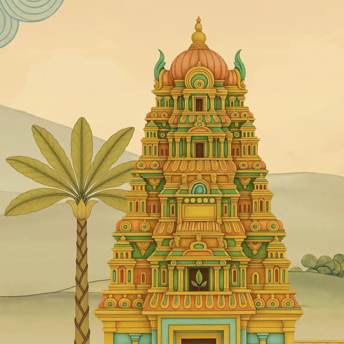 1200x1200 Gopuram Vatika South Indian Wallpaper, Customised. Life n Colors