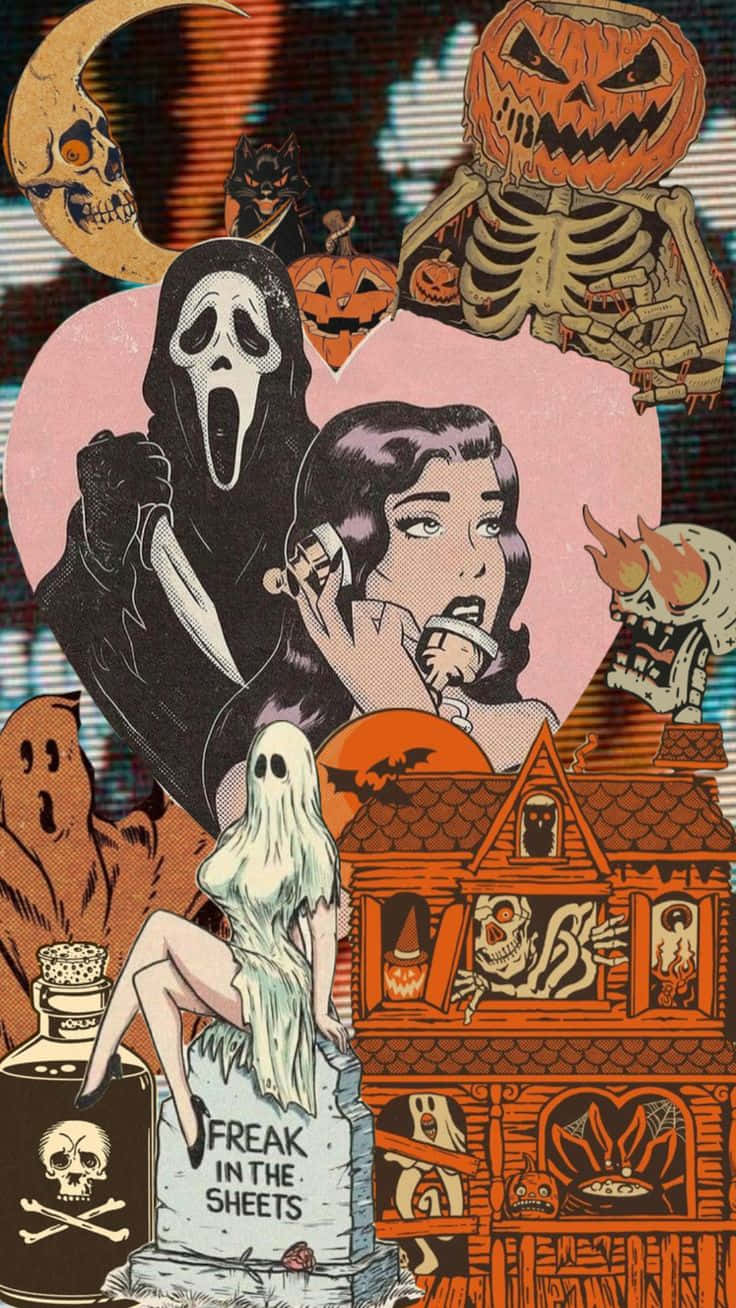 736x1308 Download Vintage Horror Collage Wallpaper