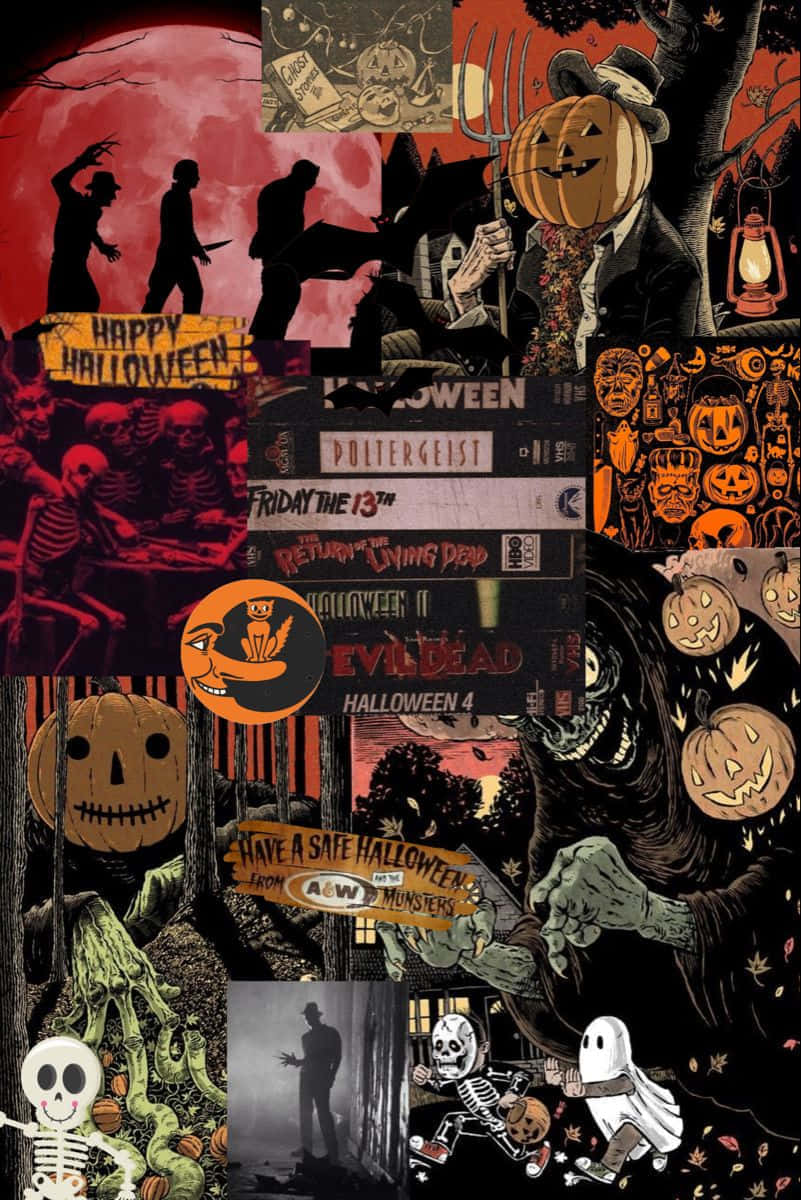 801x1200 Download Retro Halloween Collage Vintage Horror Wallpaper