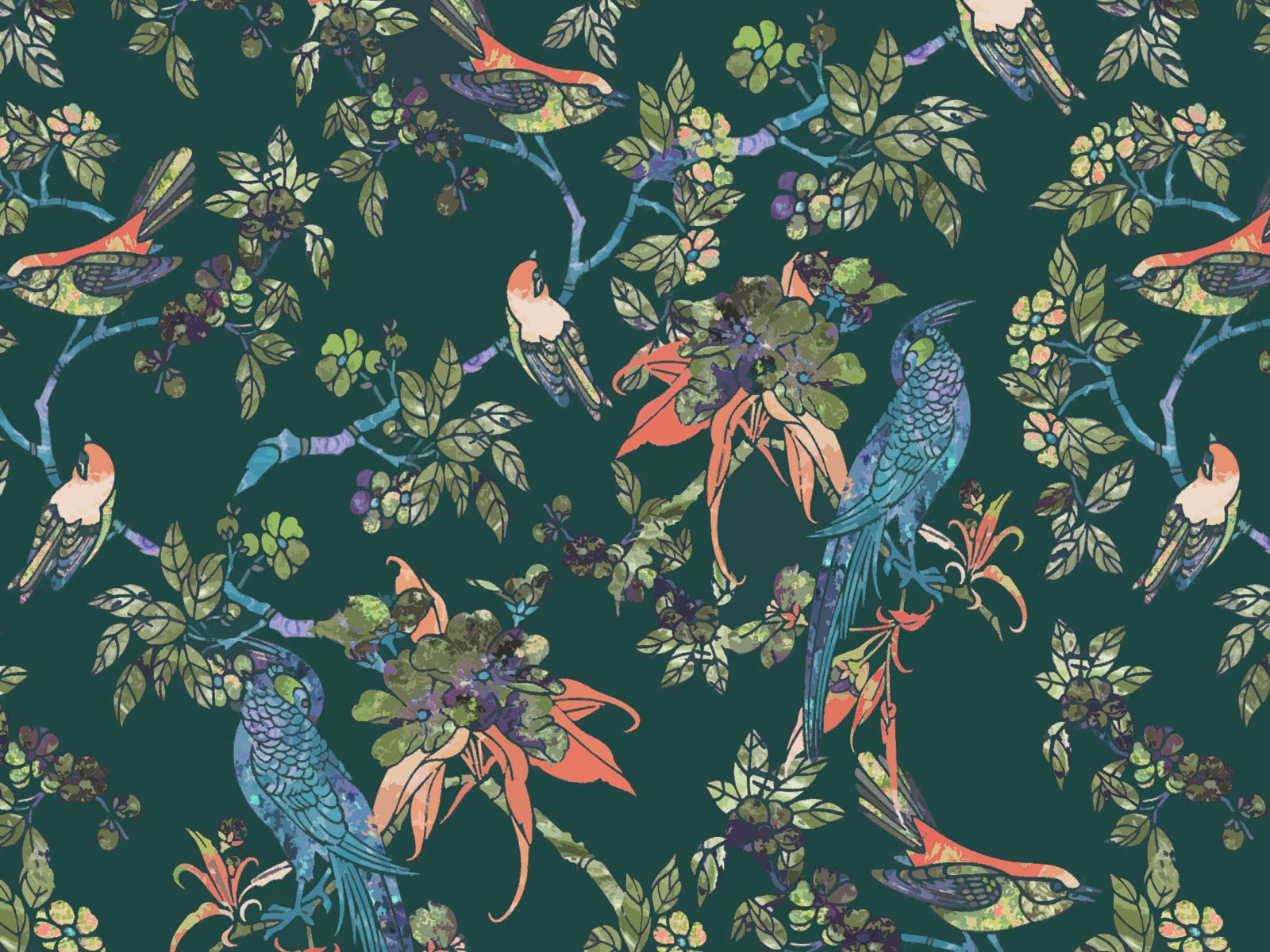 1600x1200 Exotic Bird and Blossom Wallpaper