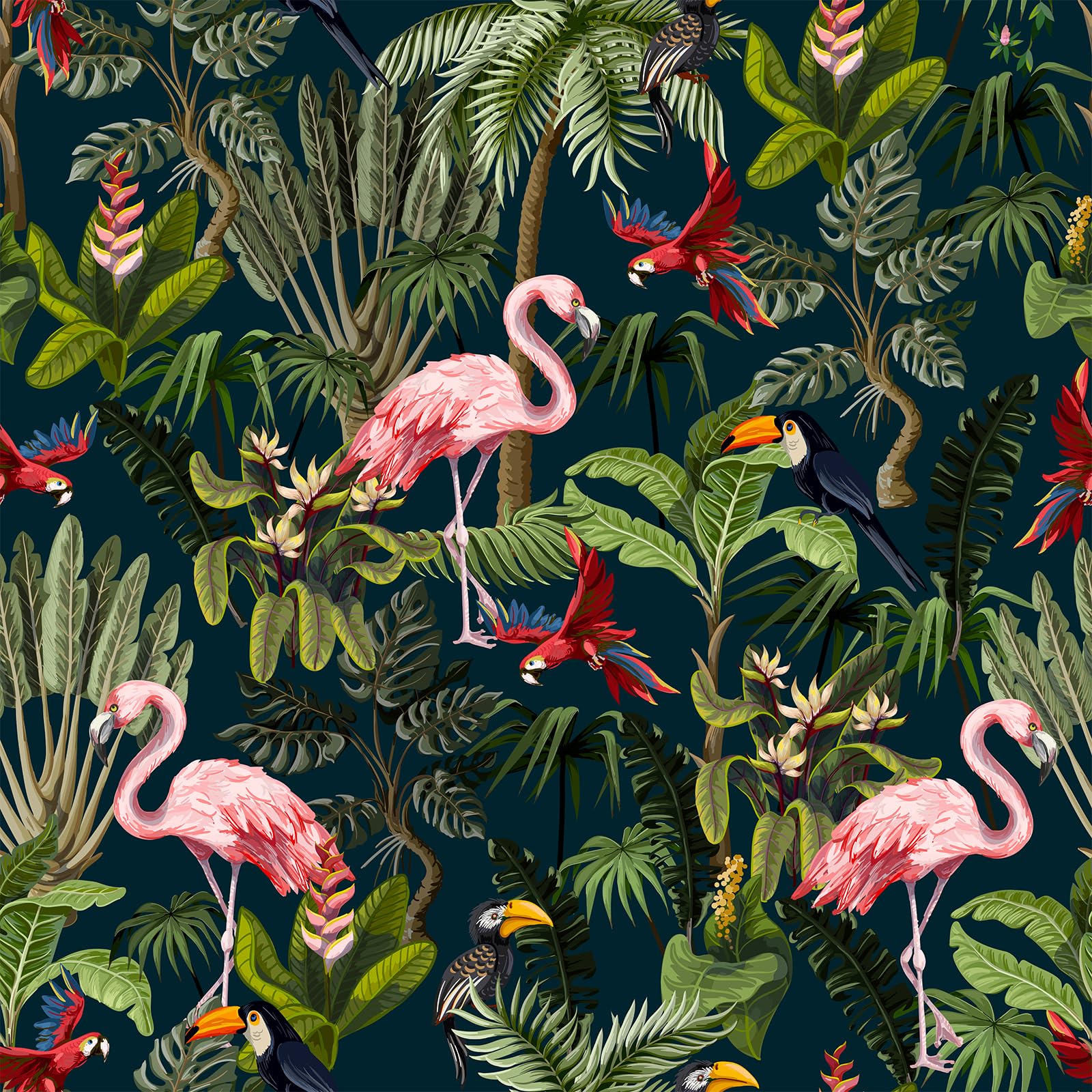 1600x1600 VEELIKE Dark Jungle Animal Peel and Stick Wallpaper Exotic Birds Wallpaper 17.7''x118'' Self Adhesive Contact Paper for Powder Room Walls Decor