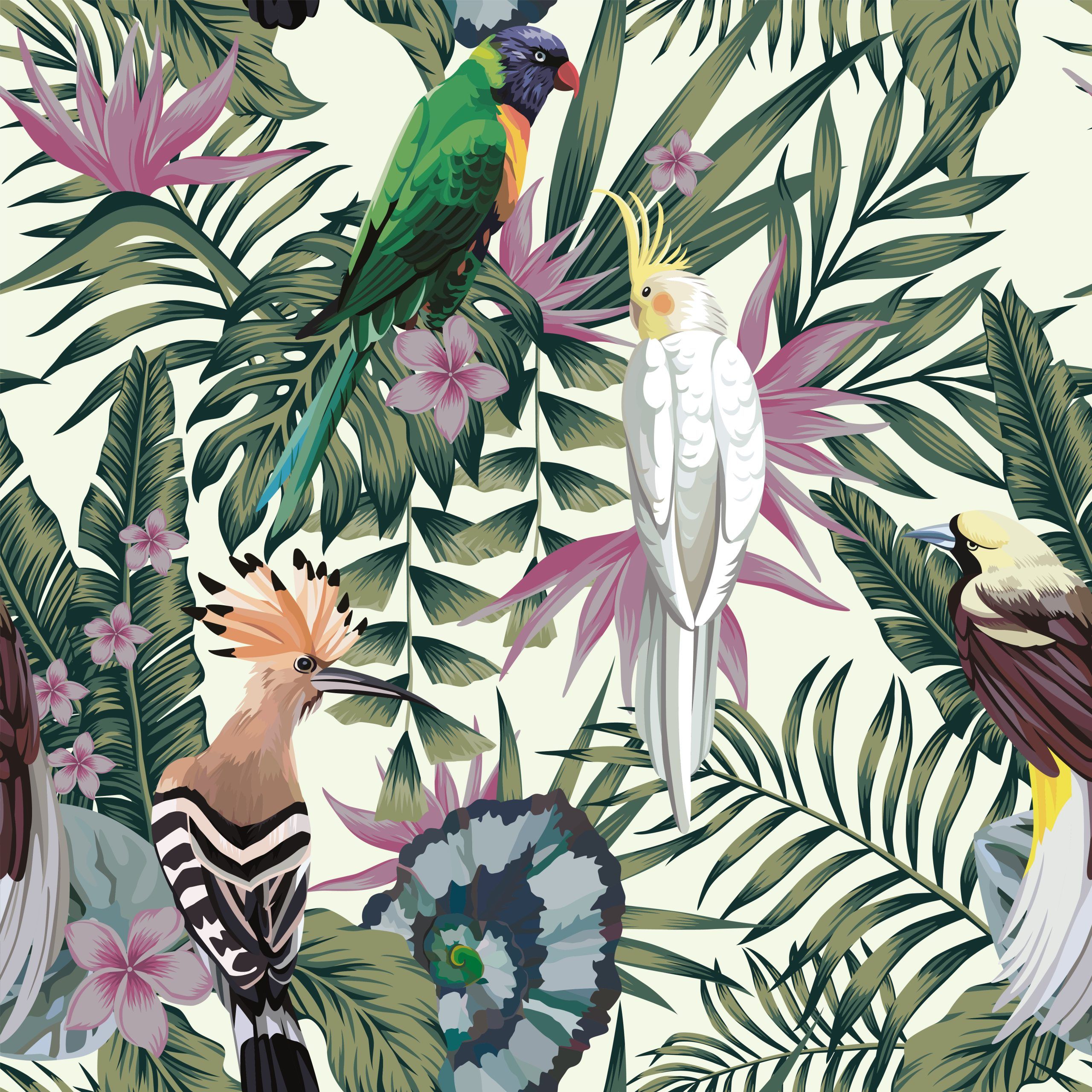 2560x2560 Exotic Tropical Birds Removable wallpaper