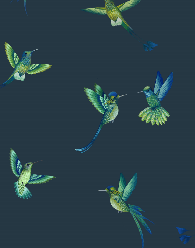 807x1024 EXOTIC BIRDS MIDNIGHT BLUE