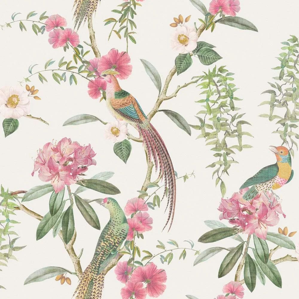1000x1000 Exotic Garden Birds Pink & Green Wallpaper 924907