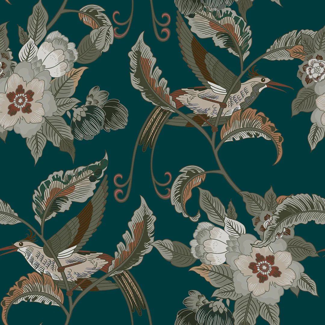 1080x1080 Beautiful Birds Wallpaper in Bottle Green