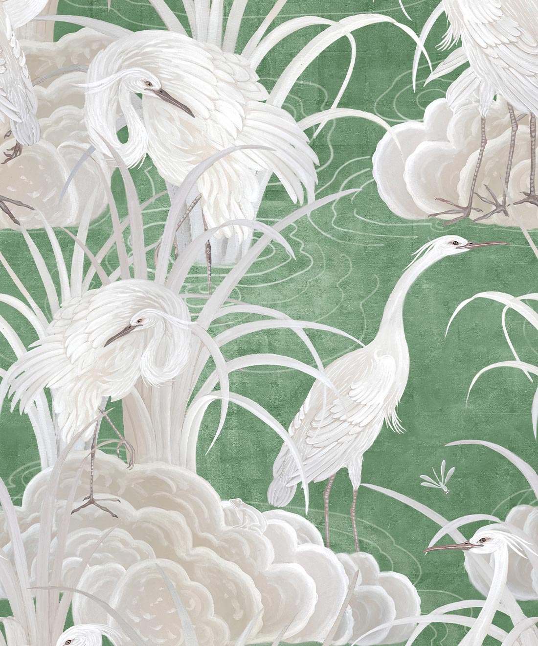1100x1320 Water Birds Wallpaper / Emerald / Double Roll
