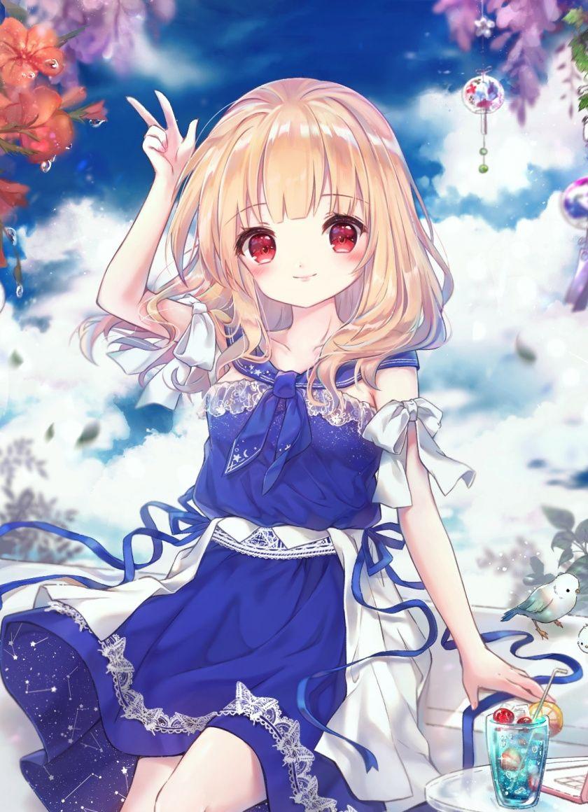 840x1160 Download Cute, anime girl, original, sit, balcony wallpaper