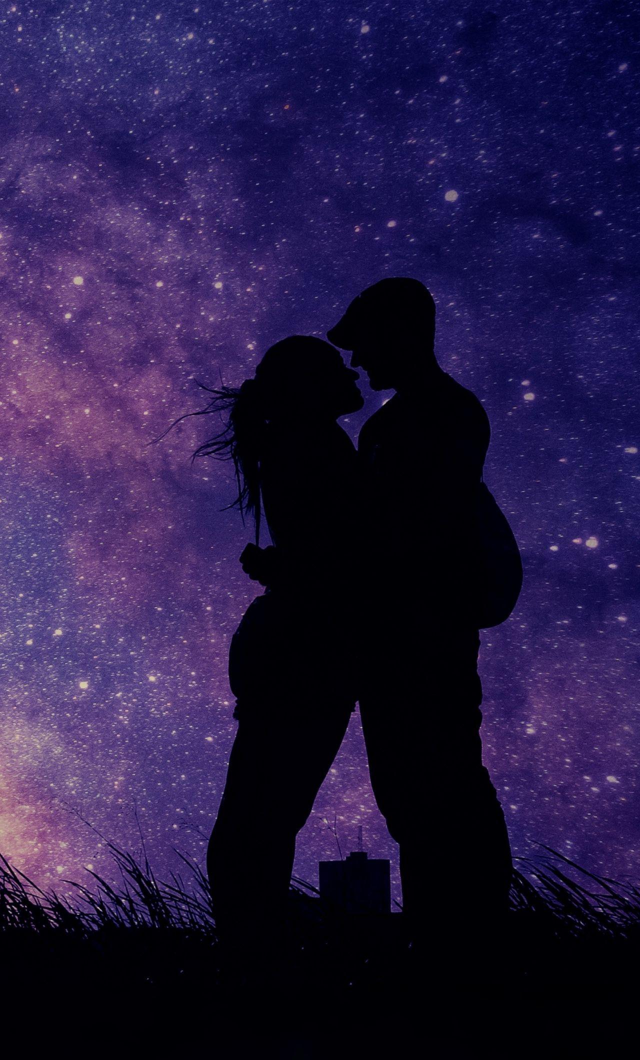 1280x2120 Couple, Romantic Night, Love, Silhouette, Art, Wallpaper