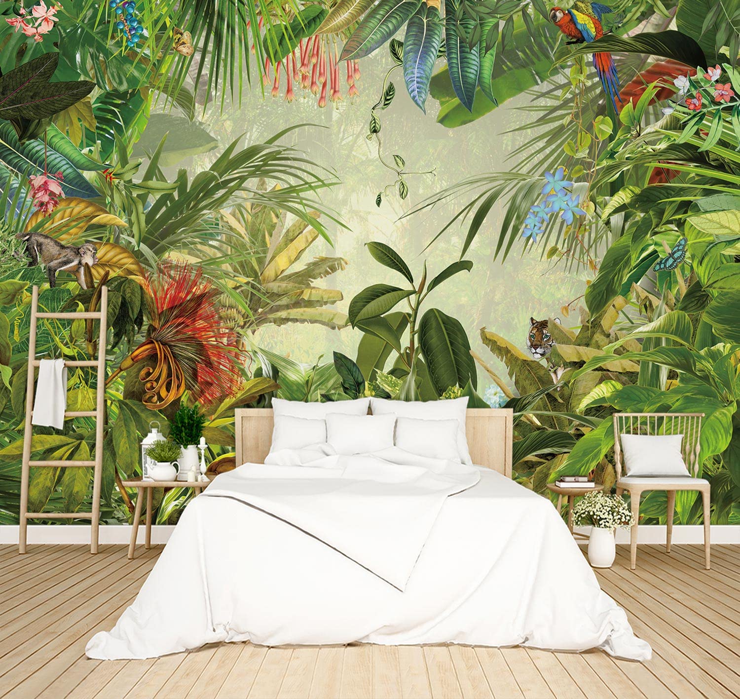 1500x1416 BZHXBZ Botanical Animal Floral Bird Wallpaper Woodland Forest Tree Nursery Kids Bedroom Plant murals Living Room tv Background Large wall Mural Not Peel and Stick