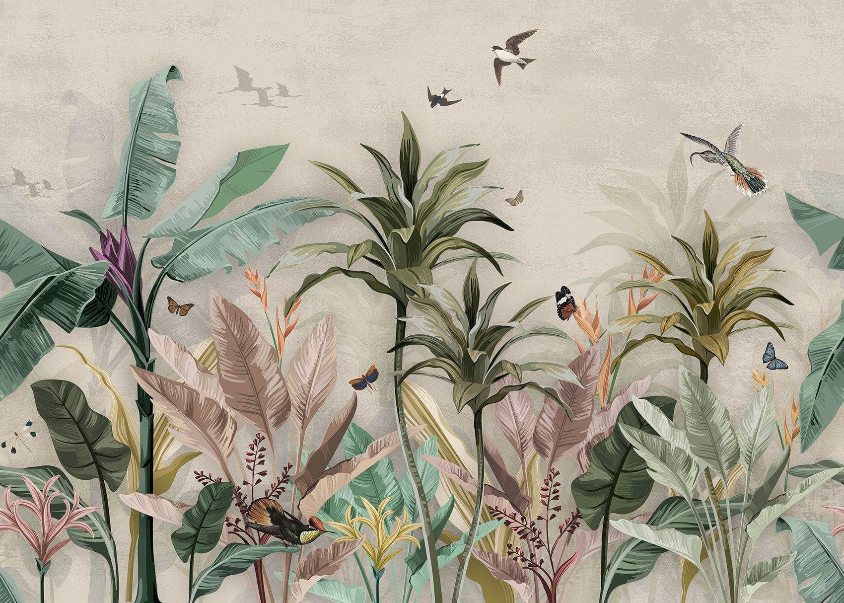 1700x1214 Vintage Jungle Bird Art Made Eco Friendly Wall Mural