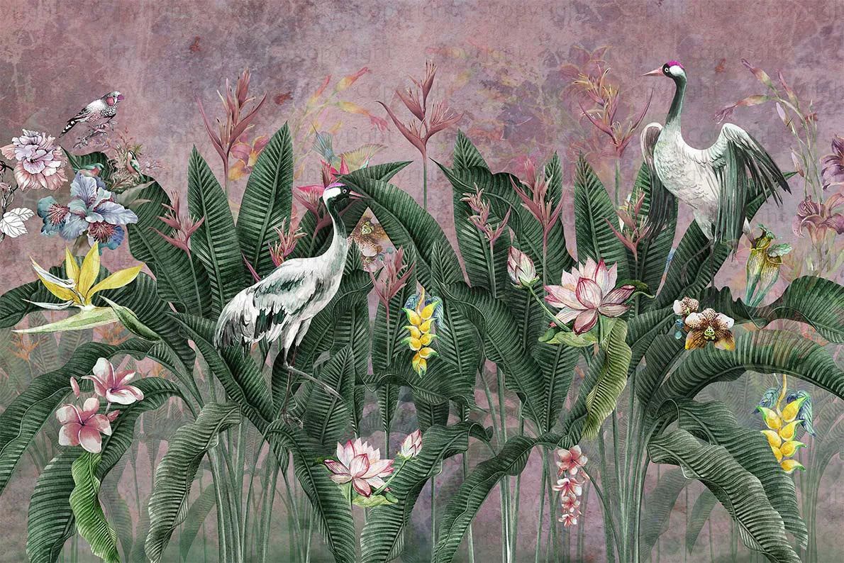 1190x794 Purple Jungle Birds Wallpaper: Transform Your Space