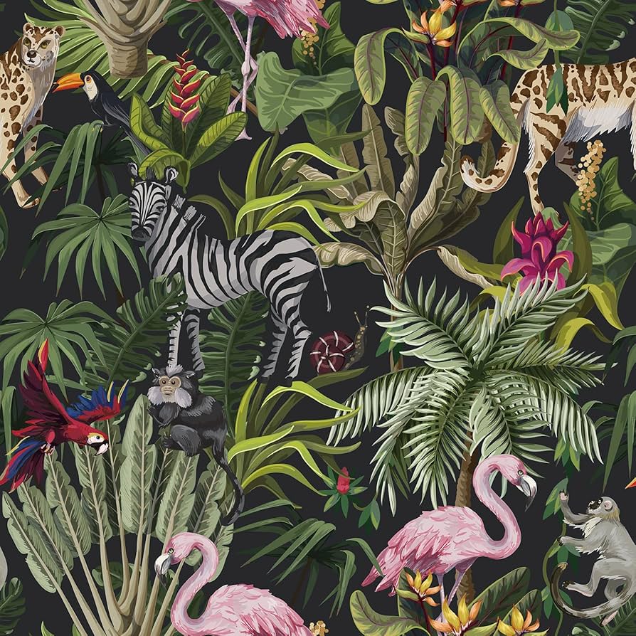 894x894 CRE8TIVE 24x118 Jungle Animal Peel and Stick Wallpaper Zebra Leopard Monkey Bird Wallpaper Tropical Forest Palm Tree Leaf Contact Paper Self Adhesive Removable Floral Wall Mural for Nursery Bedroom