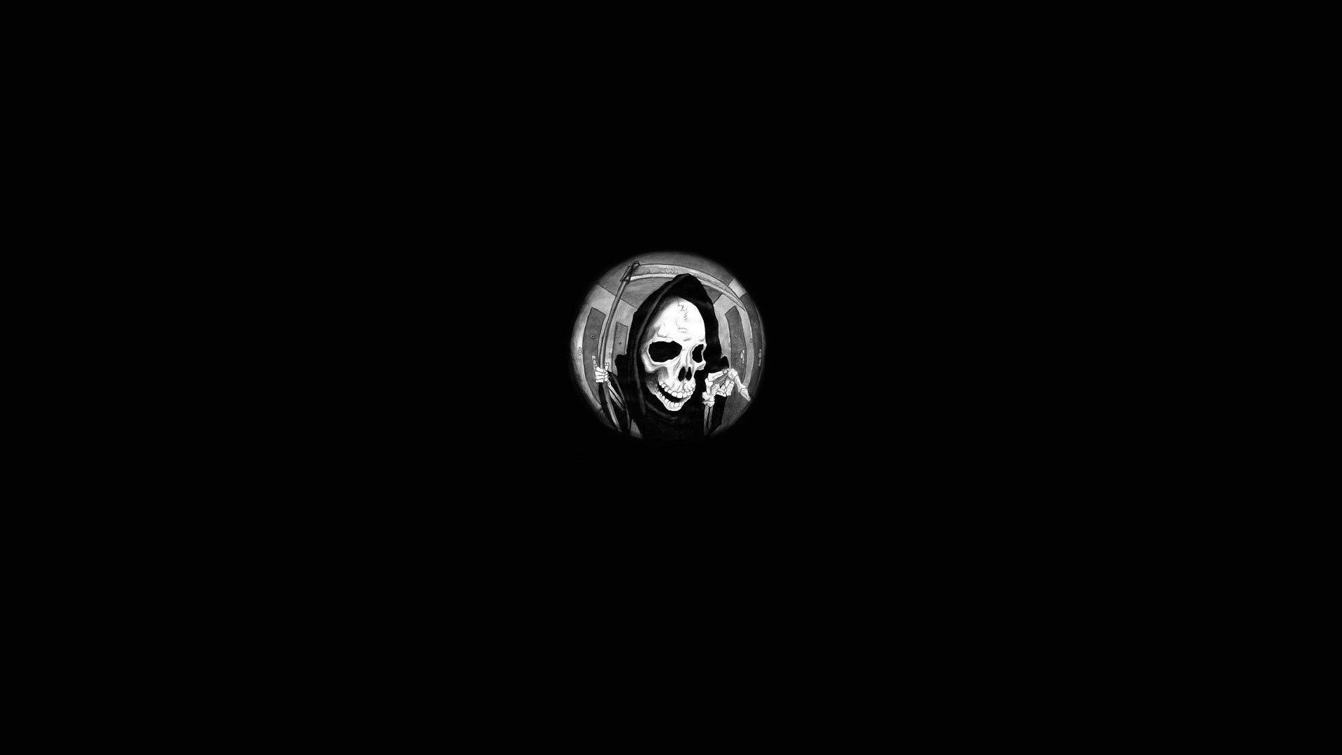 1920x1080 Wallpaper sake, death, artwork, black background, bones, drawing, Minimalism, door for mobile and desktop, section минимализм, resolution 1920x1080