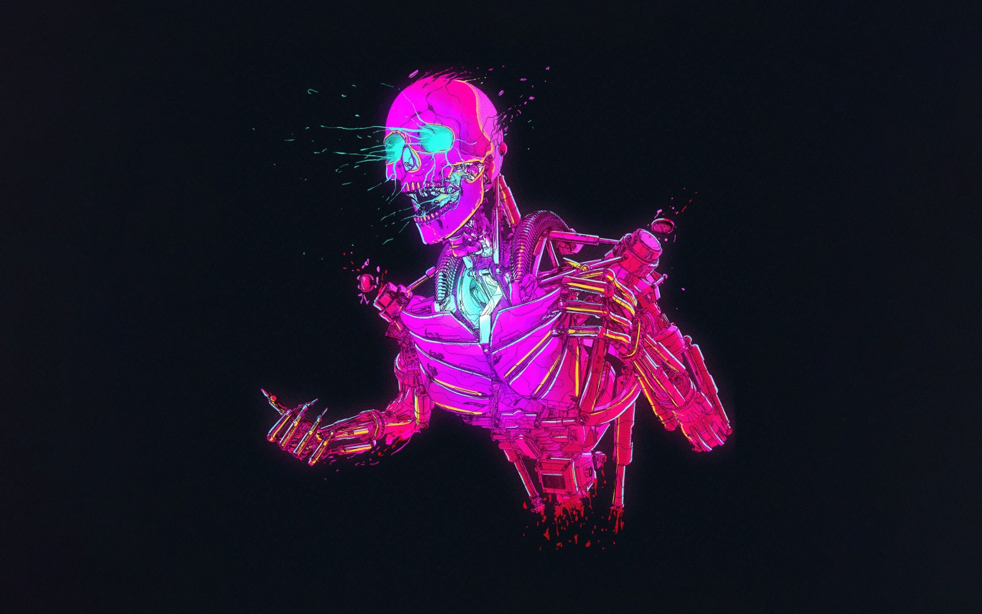 1920x1200 Neon Wallpaper 4K, Skeleton, Cyberpunk