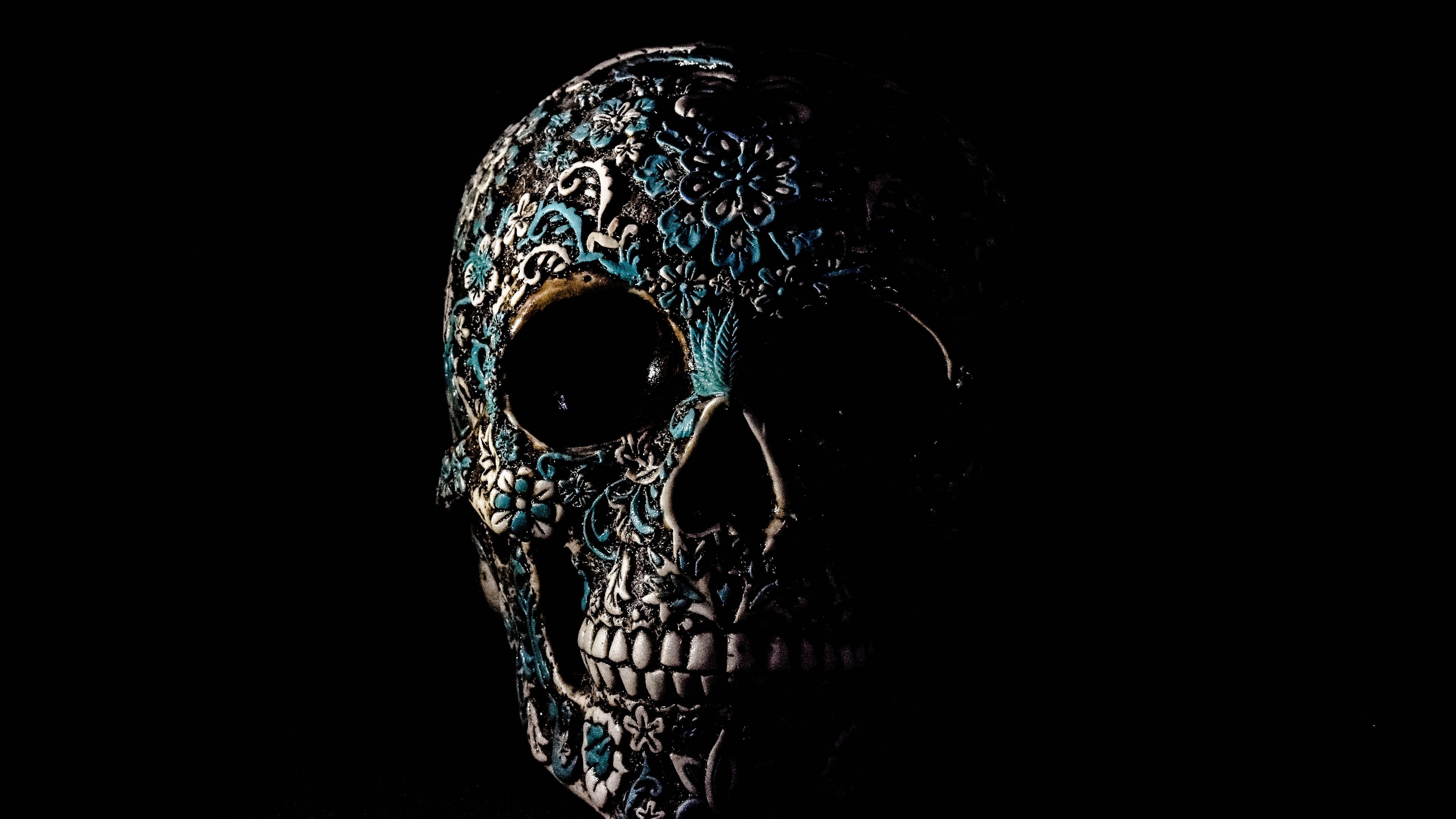 3840x2160 Skull Wallpaper 4K, Human, Skeleton, Black background