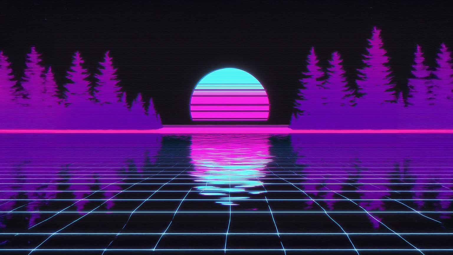 1536x864 Vaporwave Mountains Pink Sun Synth Art 4K Desktop Wallpaper
